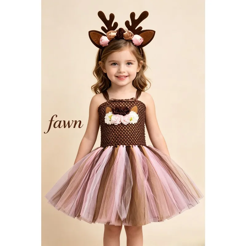 

Deer Style Tulle Tutu Dress Cosplay Fancy Gown Holiday Birthday Party Stage Performance Sweet Cute Fashion Costume Outfit