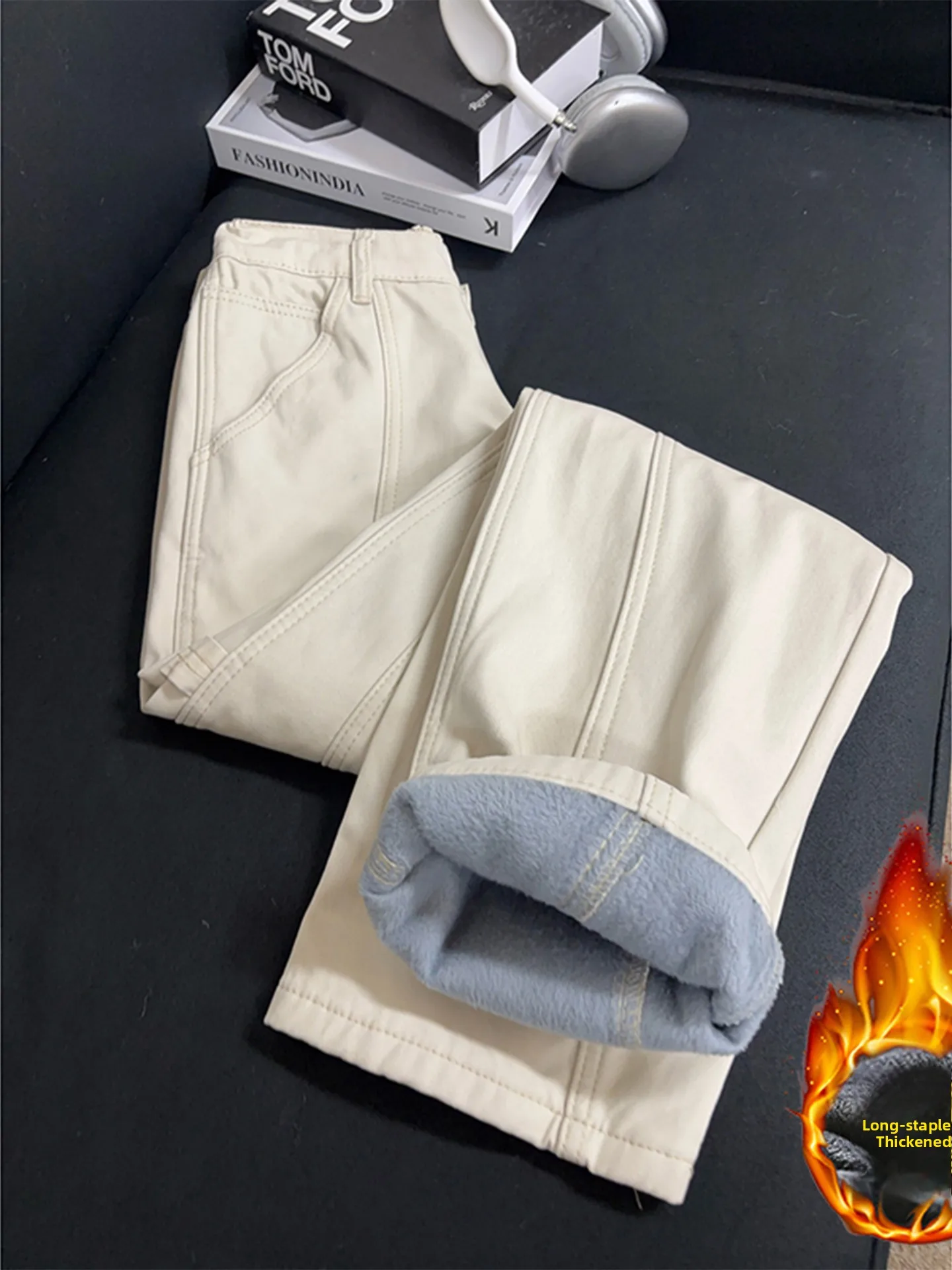 

Утепленные мужские джинсы прямого кроя с флисовой подкладкой, средней посадки, из смесового полиэстера и хлопка, зимние, повседневные, винтажные, в американском стиле