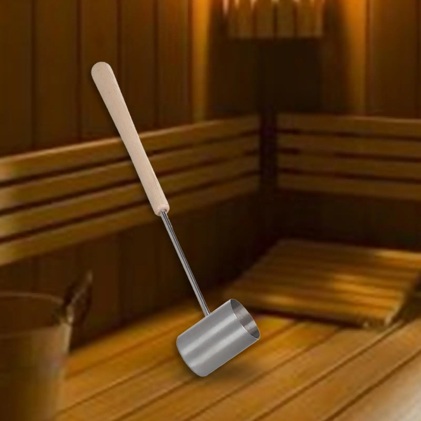 

Sauna Water Ladle Wooden Handle Simple Bath Salt Spoon for Bathroom Bathtub