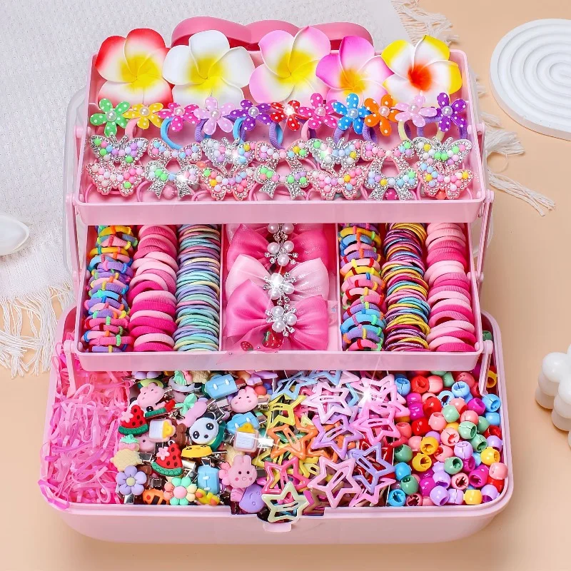 546Pcs Bow High Elastic Hair Accessories Set No Hurt Hair Colorful Girls Hair Bands Hair Clips Girls Children