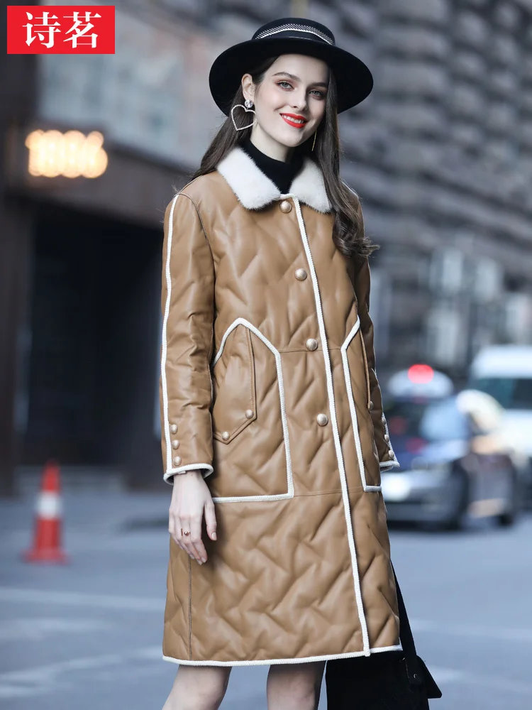 

2023 Winter High end Genuine Leather Down Coat Women's Mid length Mink Collar Haining Sheepskin Coat