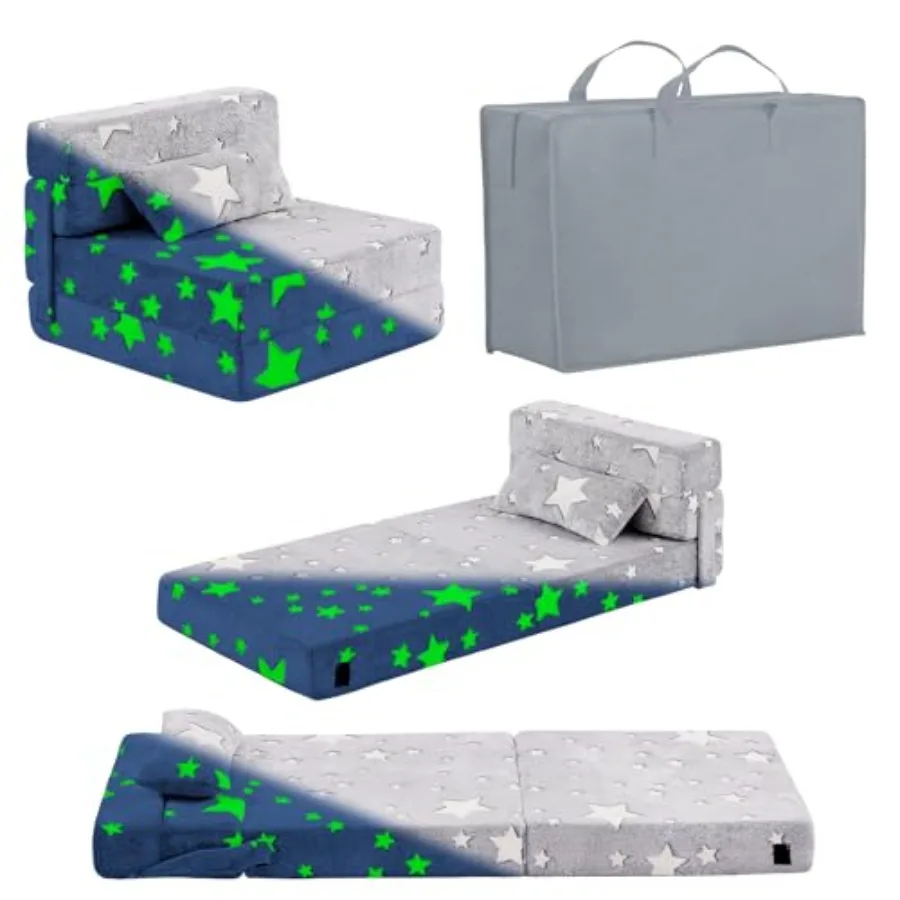 

Folding Sofa Bed Floor Mattress for Toddler Washable Glow in Dark Folding Floor Mat for Daycare Child Fold Up Chair Bed with St