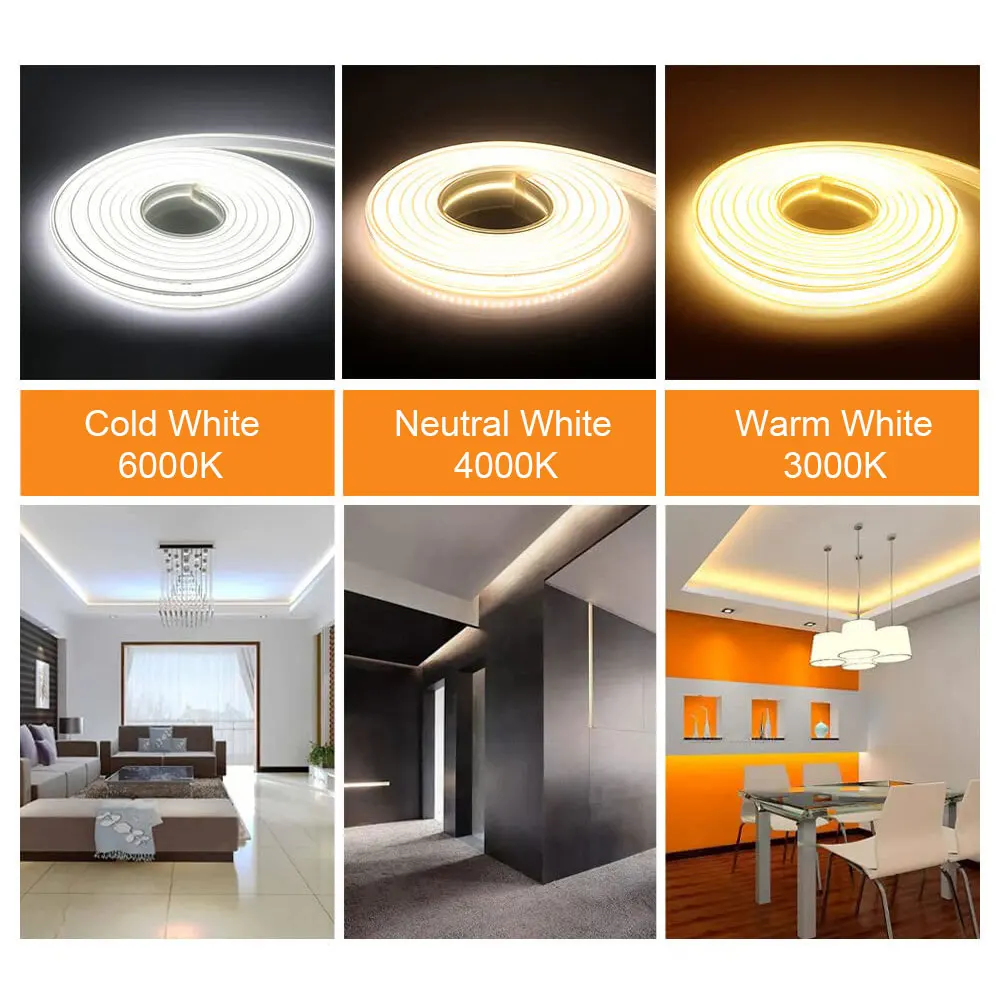 1M-22M COB LED Light Strip High Brightness AC220V EU Plug Flexible FOB LED Tape For Kitchen Bedroom Lighting Decoration