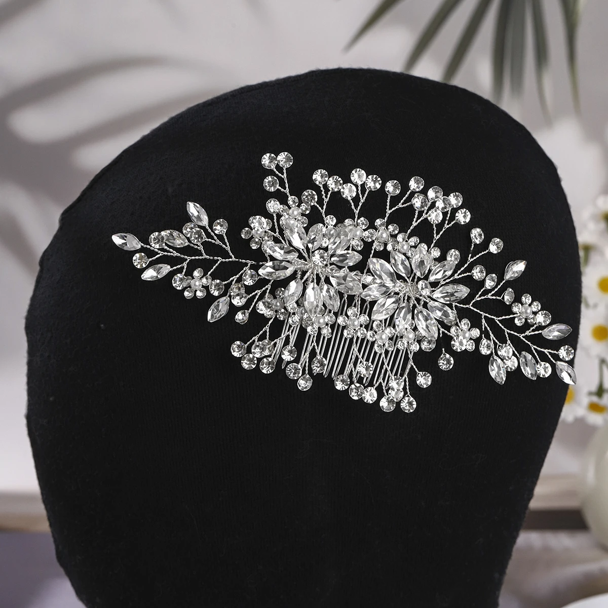 New Silver Crystal Leaf Bridal Hair Comb Sparkling Rhinestone Hair Clips Wedding Hair Accessories for Bride Bridesmaid