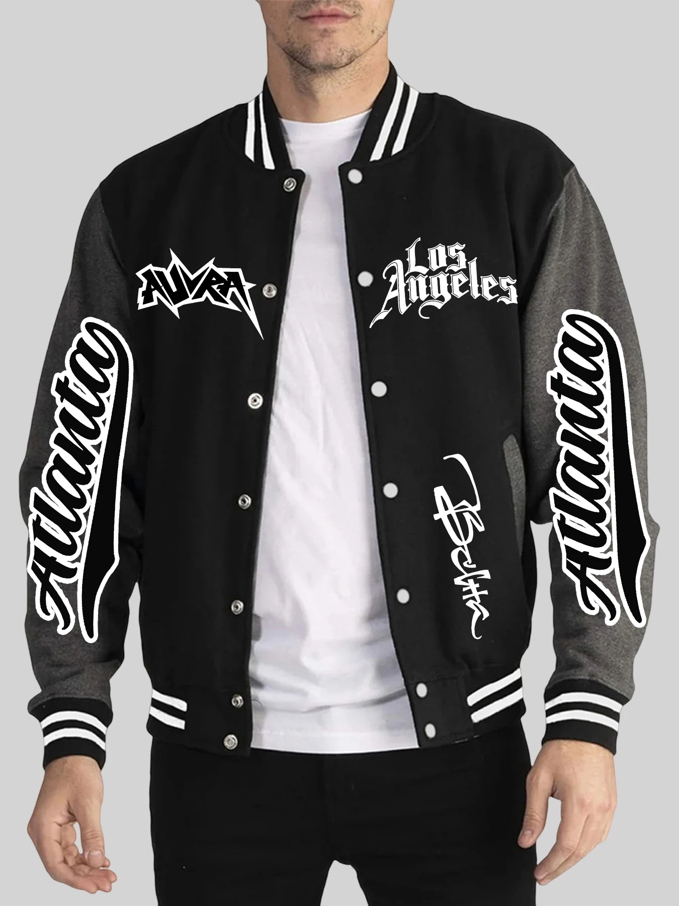 

Atlanta Art Letter Printed Streetwears Male Autumn Winter Baseball Uniform Oversized Fashion Tops Street Comfortable Jacket