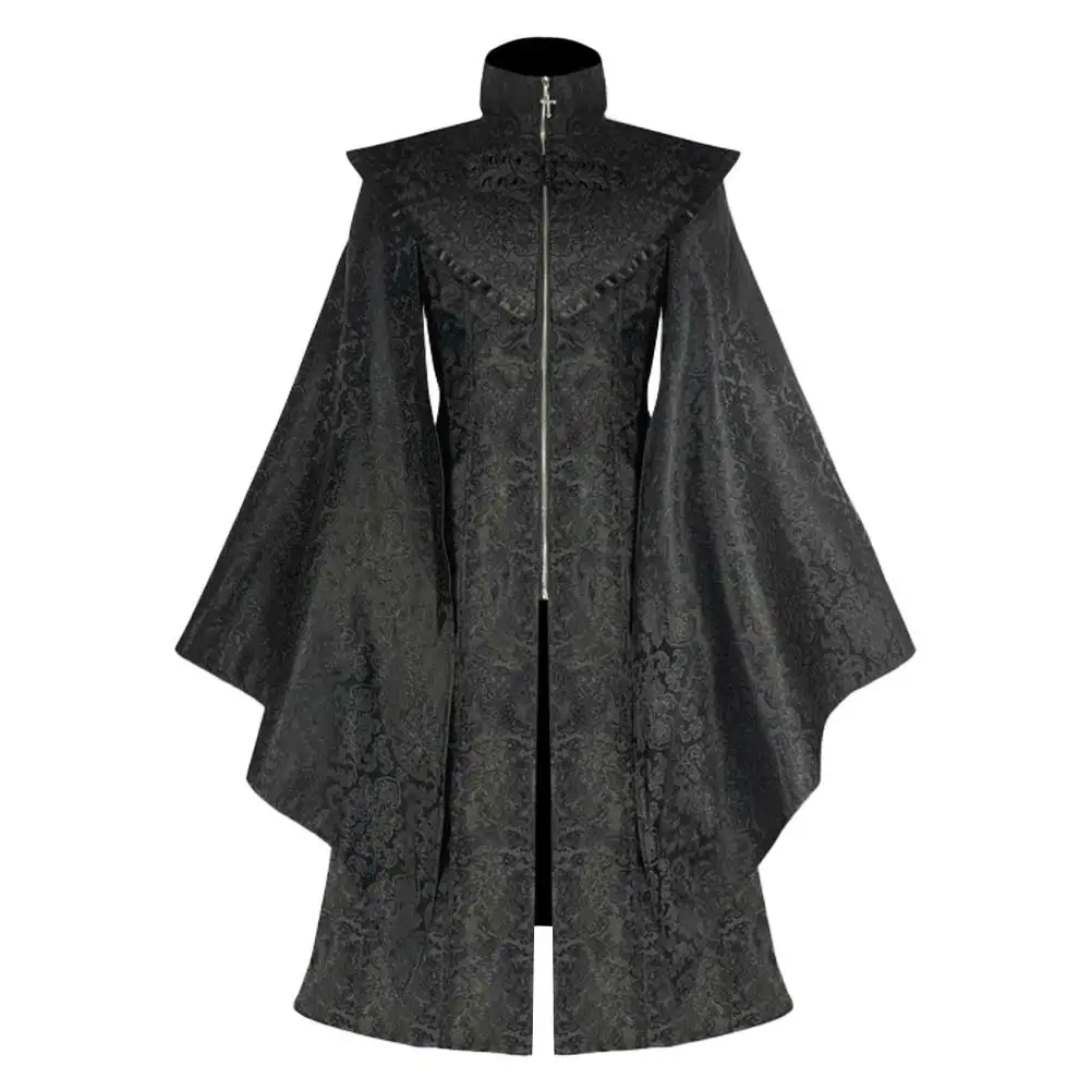 Disfraz de mago Medieval para hombre, abrigo largo negro, gabardina Punk aristocrática gótica Retro, misionero oscuro, juego de rol, Carnaval de Halloween