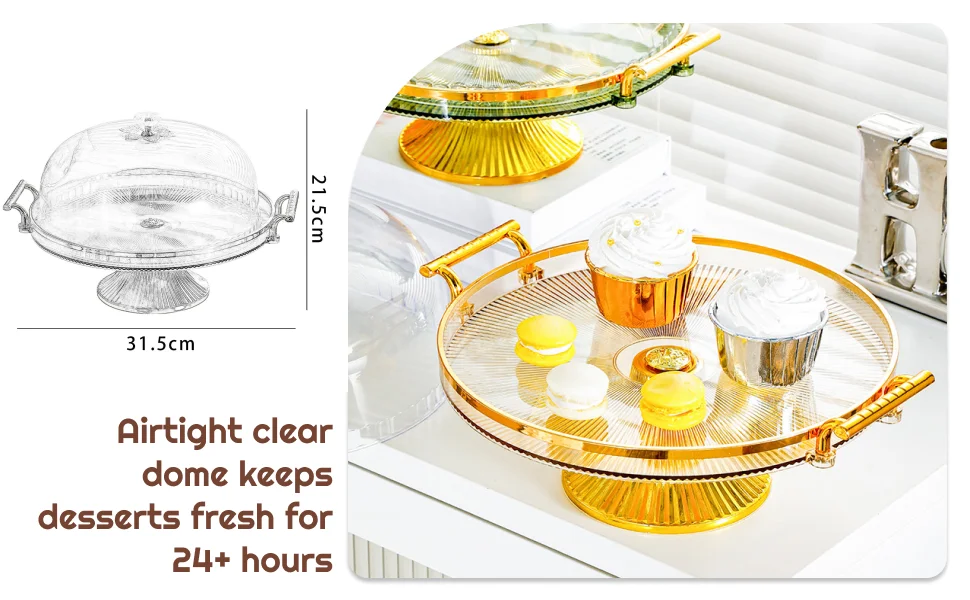 Footed Cake Serving Plate with Dome Lid Round Pastry Display Tray Plastic Dessert Holder for All Occasions view 3