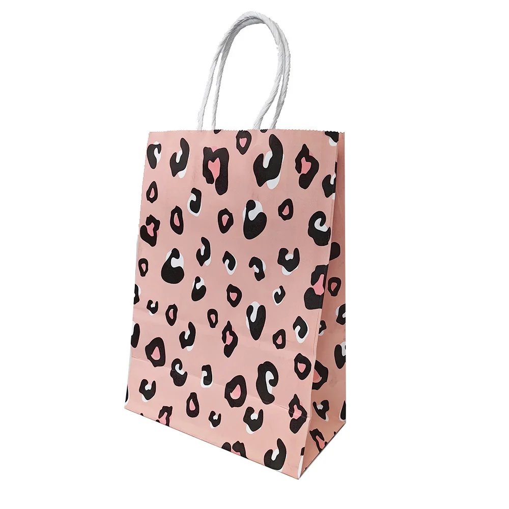 10pcs Safari Animal Paper Gift Bags with Handles Leopard Zebra Giraffe Print Birthday Wedding Candy Treat Bags Party Supplies