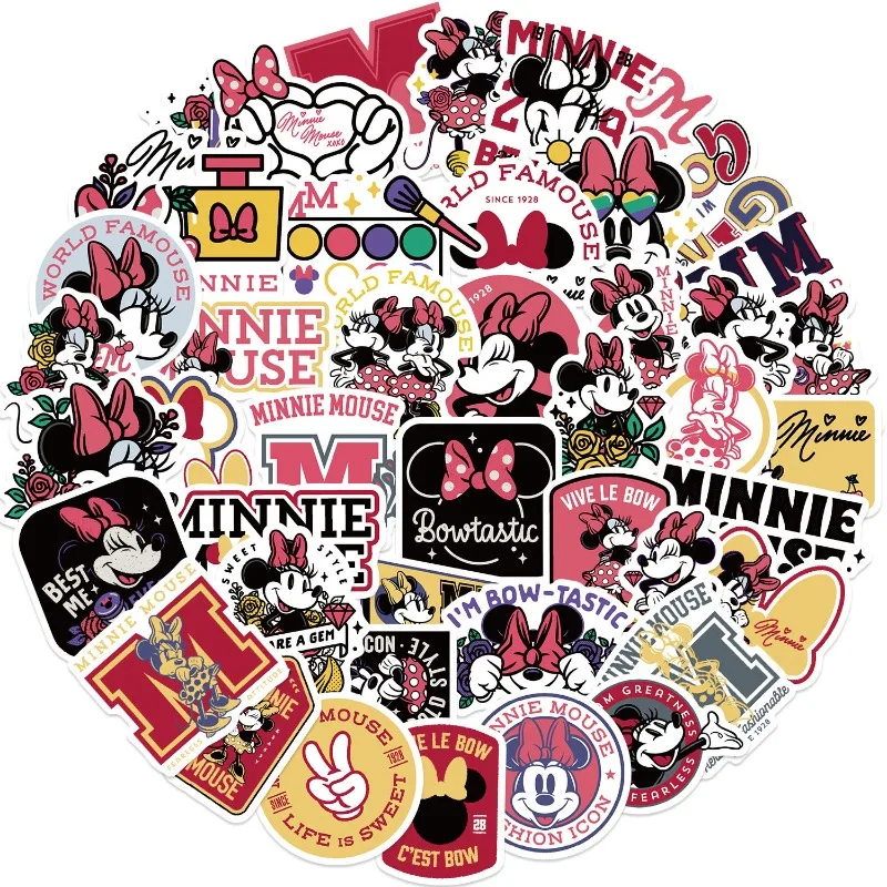 

50Pcs Disney Cute Cartoon Minnie Mouse Graffiti Stickers, Waterproof PVC DIY Decals for Phone and Luggage Kawaii Custom Stickers