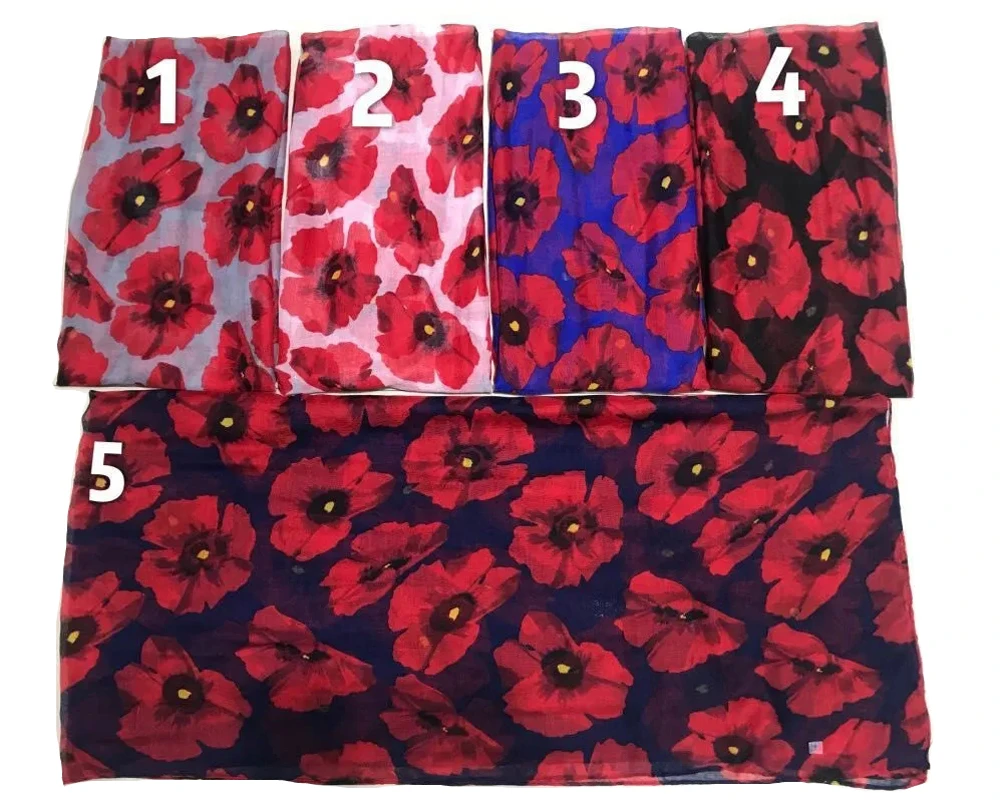 Nieuwste Damesmode Grote Poppy Print Sjaals En Sjaals Lange Zachte Bloemenprint Strand Foulard Wrap Hijab Sjaal Hoofdband 4 Kleur