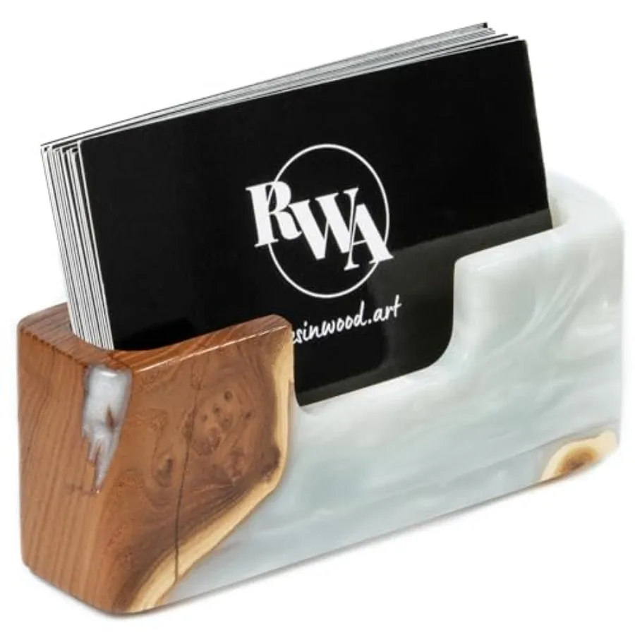 

Держатель для визиток RWA: роскошный квадратный настольный органайзер, стильный офисный декор, тонкие держатели для карт - подставка для карт из дерева и эпоксидной смолы