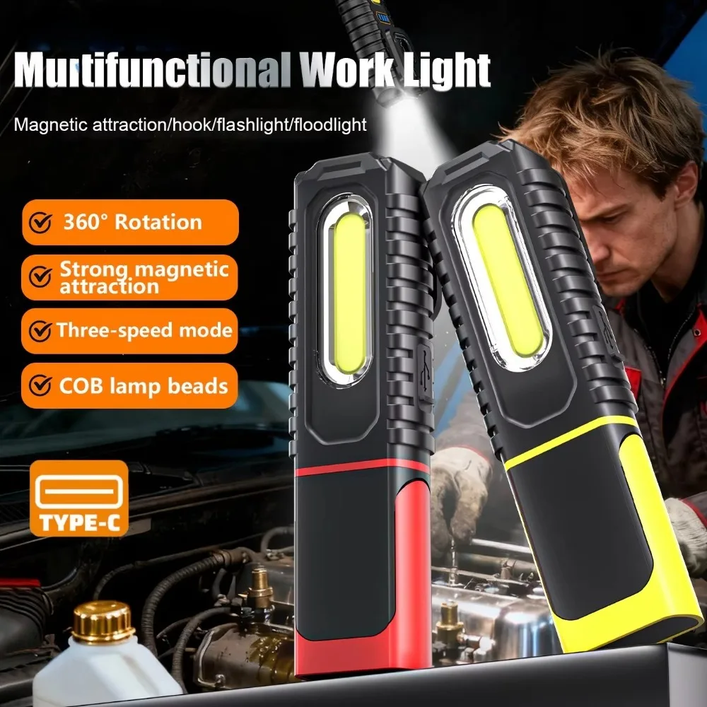 

Portable LED Flashlight Type-C Rechargeable COB Work Light with Magnetic 3 Modes Free Angle Adjust Waterproof Handlamp