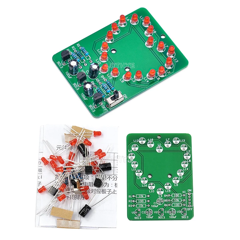 LED DIY Heart Shaped Flow Water Lamp Kit Love Light DIY  Electronic Kit Cardioid Flashing Light Fun Soldering Practice Kit