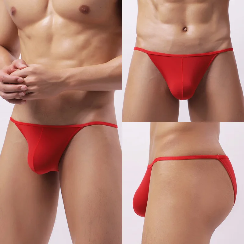 Ice Silk Seamless Underwear Men Low Waist Briefs Ultra-thin Semi-Transparent Breathable Bikini Erotic Bugle Pouch Underpants