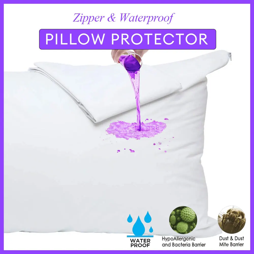 1pc Smooth Pillow Protector Zippered Waterproof Pillow Cover Breathable Pillowcase Bedbug Proof & Anti Mites