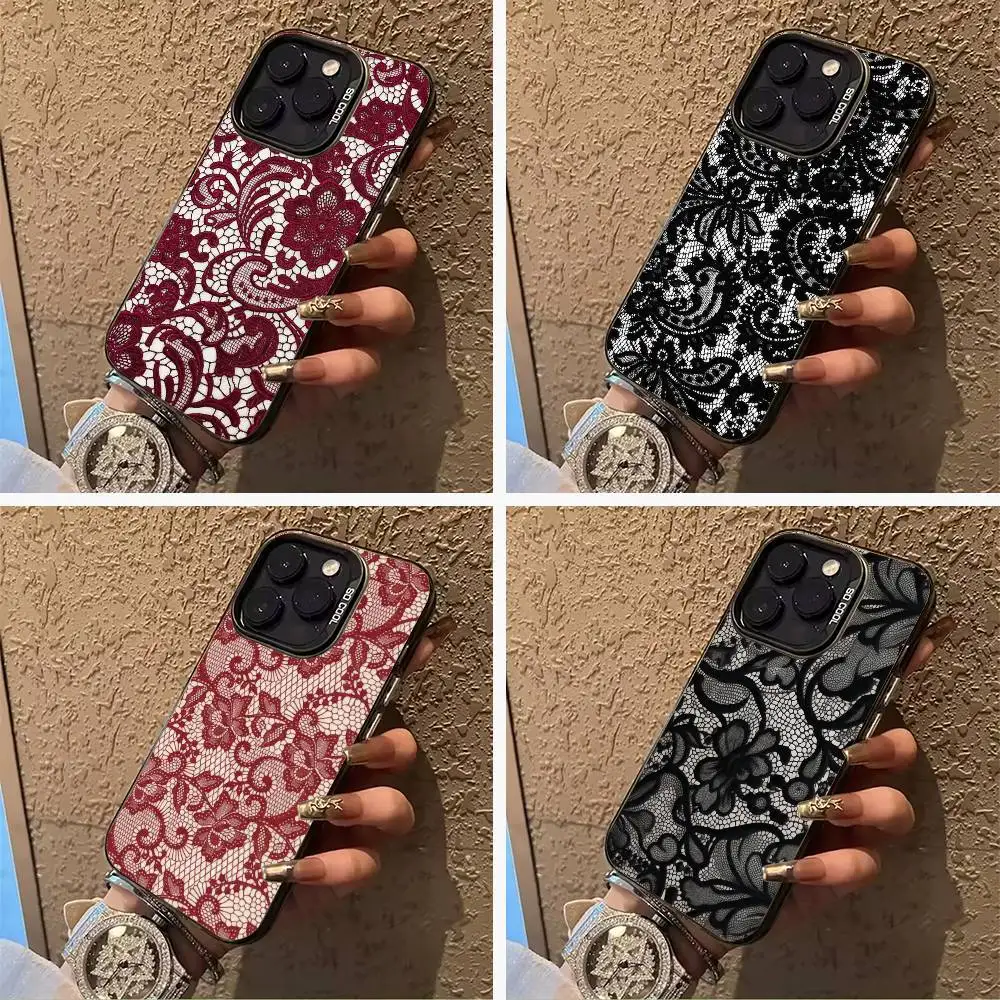 

L-Lace Print Pattern Phone Case For iPhone 17,16,15,14,13,12,11 Plus Pro Max Colored Silver Phone Case