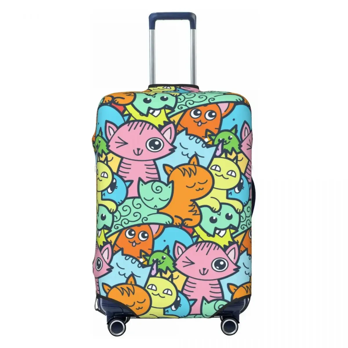 Funny Doodle Cats Suitcase Cover Cartoon Cruise Trip Protection Holiday Strectch Luggage Supplies Xmas Gift