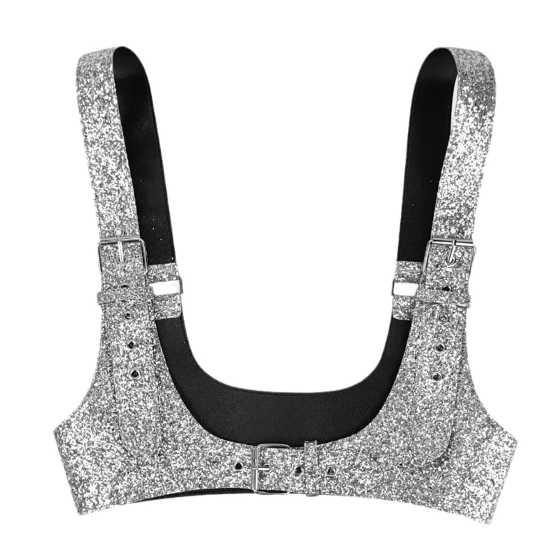 Sexy Women Underbust Corset with Adjustable Shoulder Strap Woman Full Sequins Masquerade Party Crop Top Slimming Corset