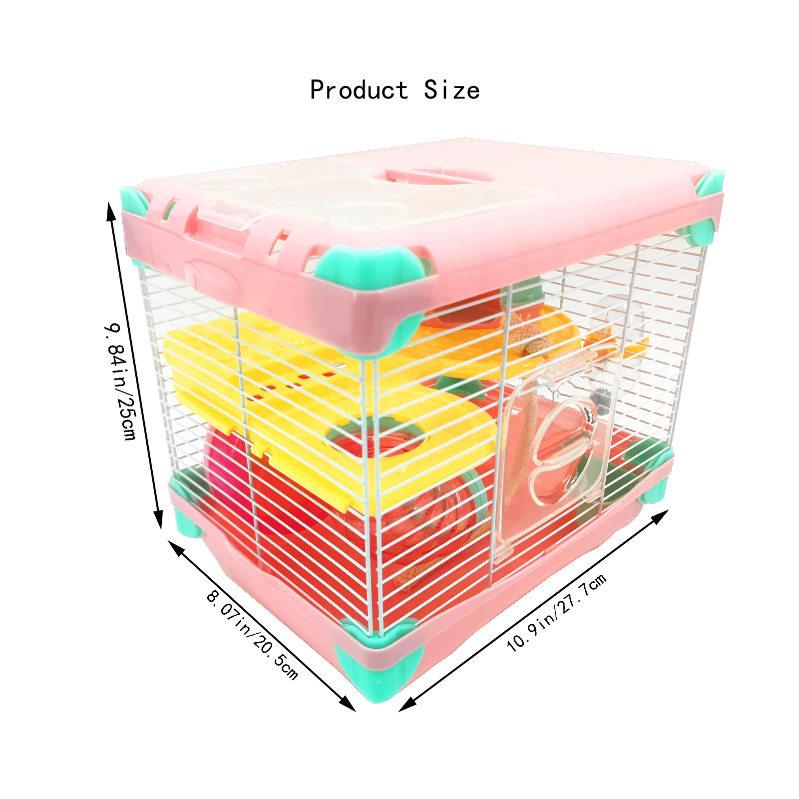 Hamster Cage 2 Layers with Tunnels, Exercise Wheel and Hideout, Travel Small Animal Cage with Portable Carry Handle, Hamsters Ca