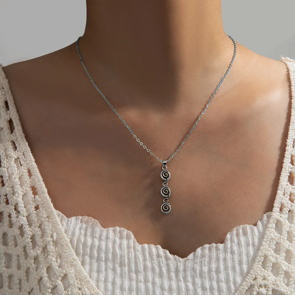 Retro Simple Hollow Irregular Spiral Symbol Vortex Pendant Necklace Earrings Bracelet Set for Women Personality Jewelry Sets