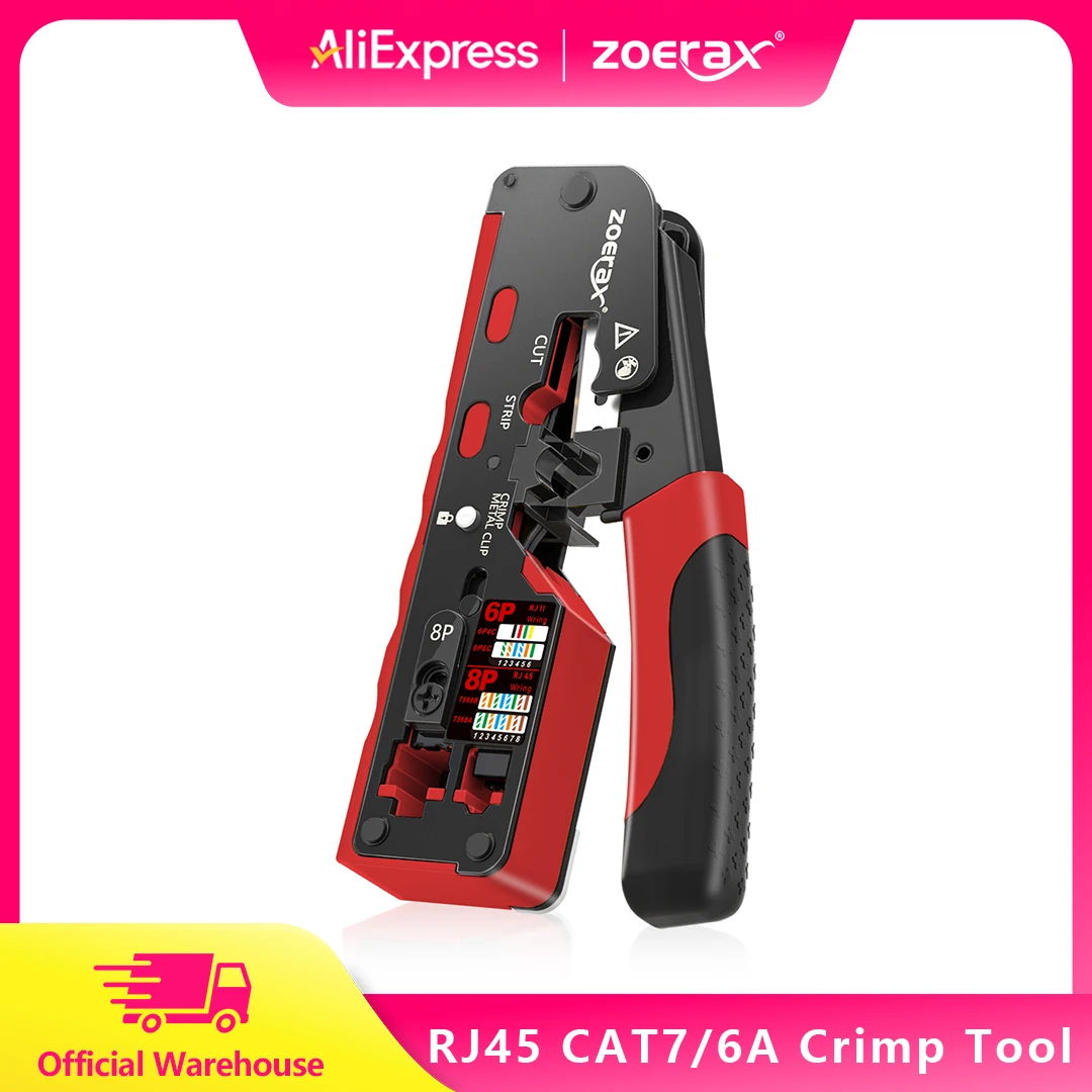 ZOERAX RJ45 Cat7 Crimp Tool compatible for Cat7/6a/6 Network Cable Connector Cut/Strip Multi-function crimper With Spare blade