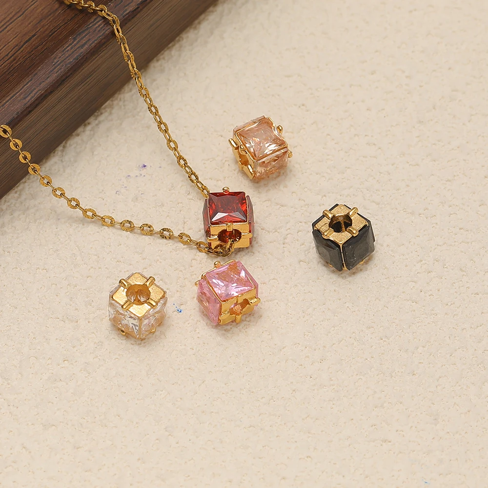 3 Stück Edelstahl-Zirkon-Würfelperlen, quadratische lose Abstandshalterperlen für DIY-Schmuck, Halsketten, Anhänger, Armbänder und Ohrringe – Detail 5