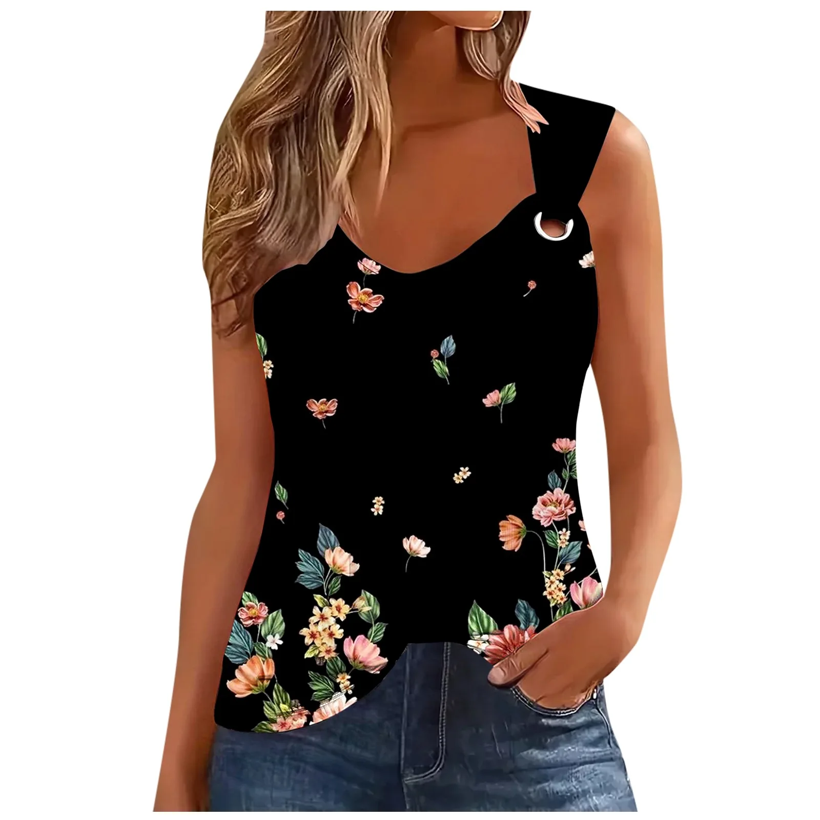 

Fashion Gradient Print T Shirt For Women 2024 Summer Sleeveless Tank Top Femme Sexy T-shirt Casual Tshirt Women Tops