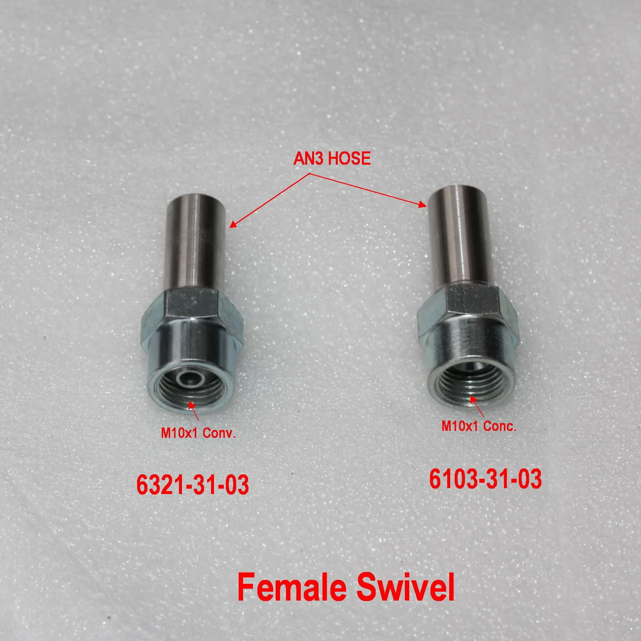 M10x1 CONC. CONV Female Swivel Fitting For AN3 Braided Hose