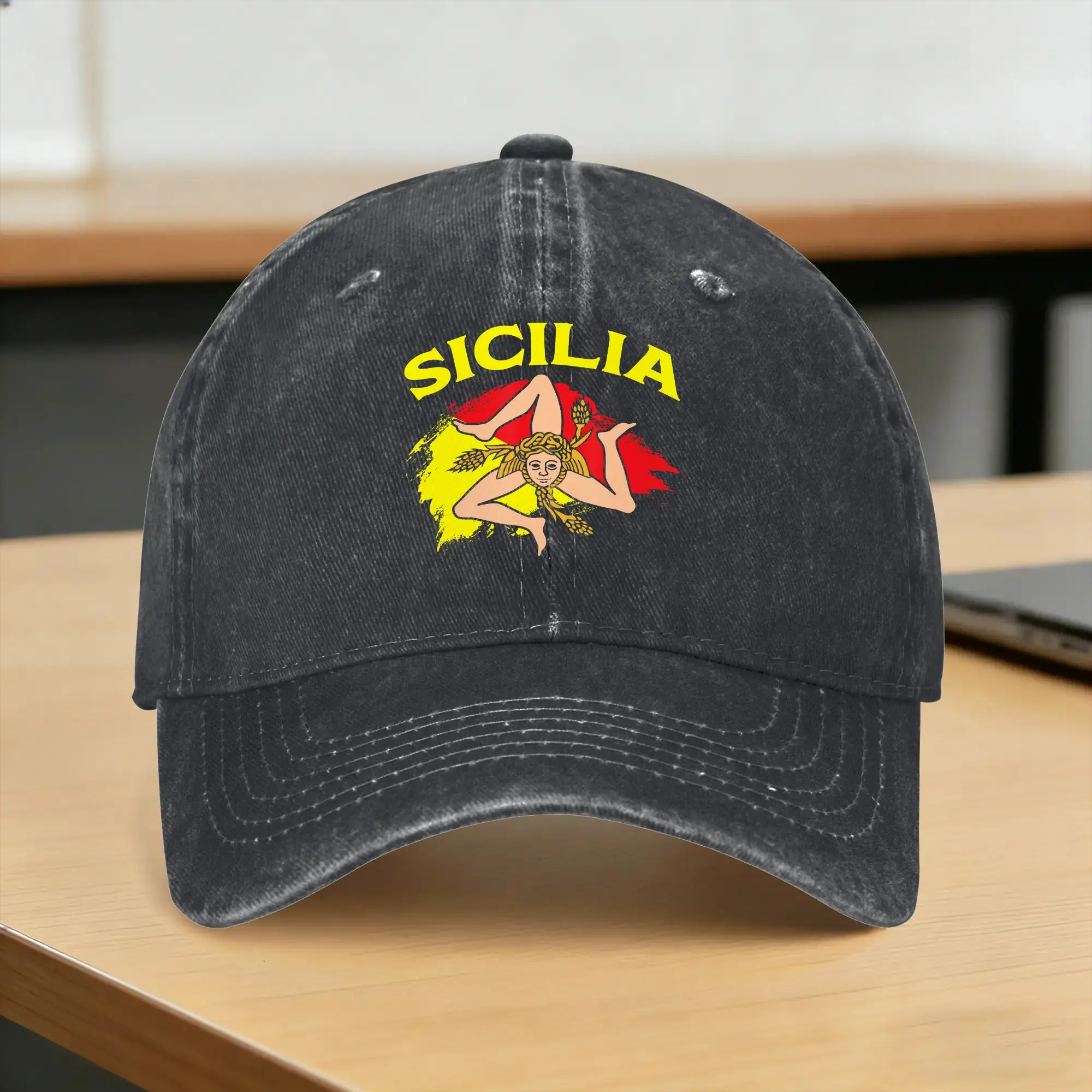 Sicily Flag of Sicily Italy Proud Italian Sicilian Washed Baseball Cap  y2k Cool Sun Trucker Hat Unisex-Teens  Baseball Caps