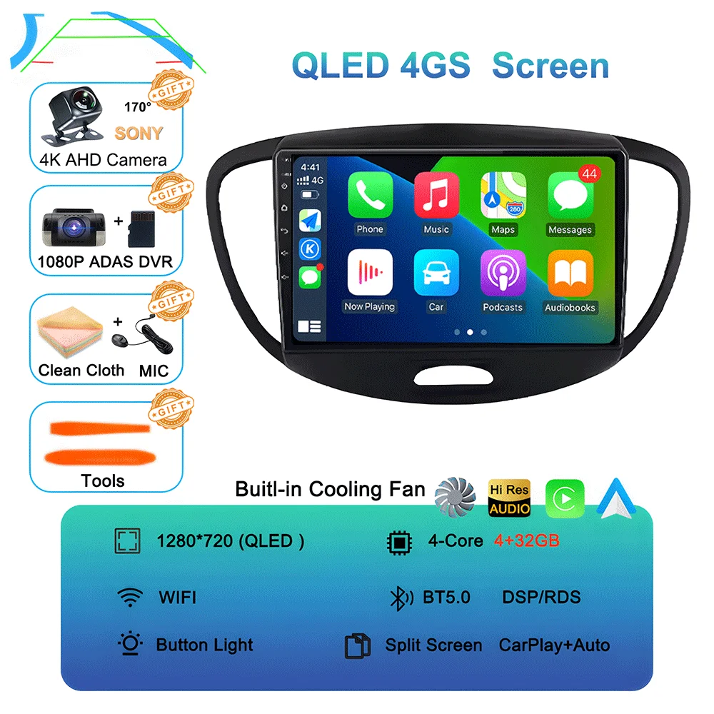 Android 16 Carplay Auto autoradio voor Hyundai I10 2007 - 2013 CarPlay Auto GPS Recorder Multimedia videospeler 4G+WiFi DSP