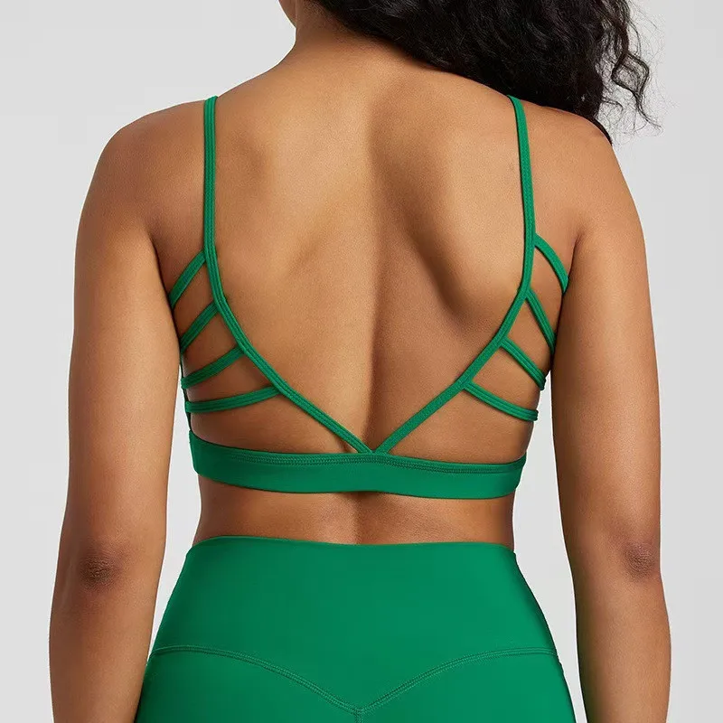 

Thin Shoulder Straps Yoga Bra Women V Backless Sports Bra Women For Gym Fitness Pilates Training Underwear Solid Color Sportswea