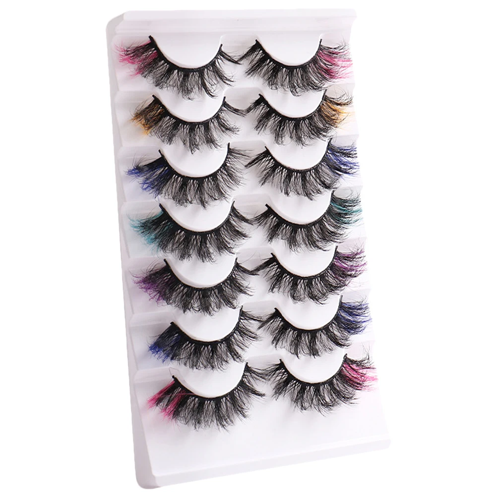 

7 Pairs Colored Eyelashes False Lashes Thick Curly Clusters Women Color Mix D Curl Extensions For Party Wedding