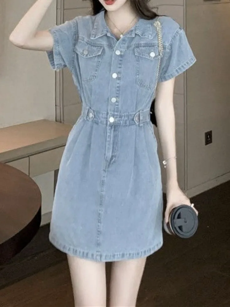 Dress for Women 2023 Summer New Waistband Slim Denim Dress Style Light Mature Style Denim Dress Women Mini Dress Streetwear