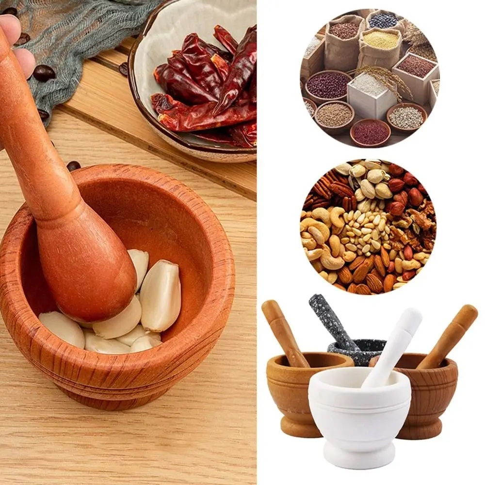 Household Grinder Pressing Garlic Mashed Garlic Mashing Pot Manual Mashing Medicine Pot Jujube Wood Pounding Garlic Stone Mortar