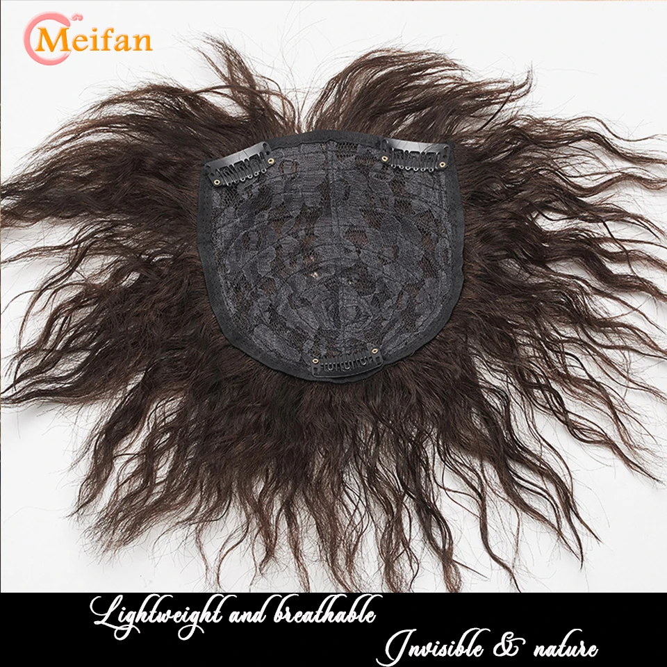 MEIFAN Synthetic Topper Closure Hairpieces with Bangs Clip on the Top of Head Hair Extension to Cover the White Hair Hairpiece