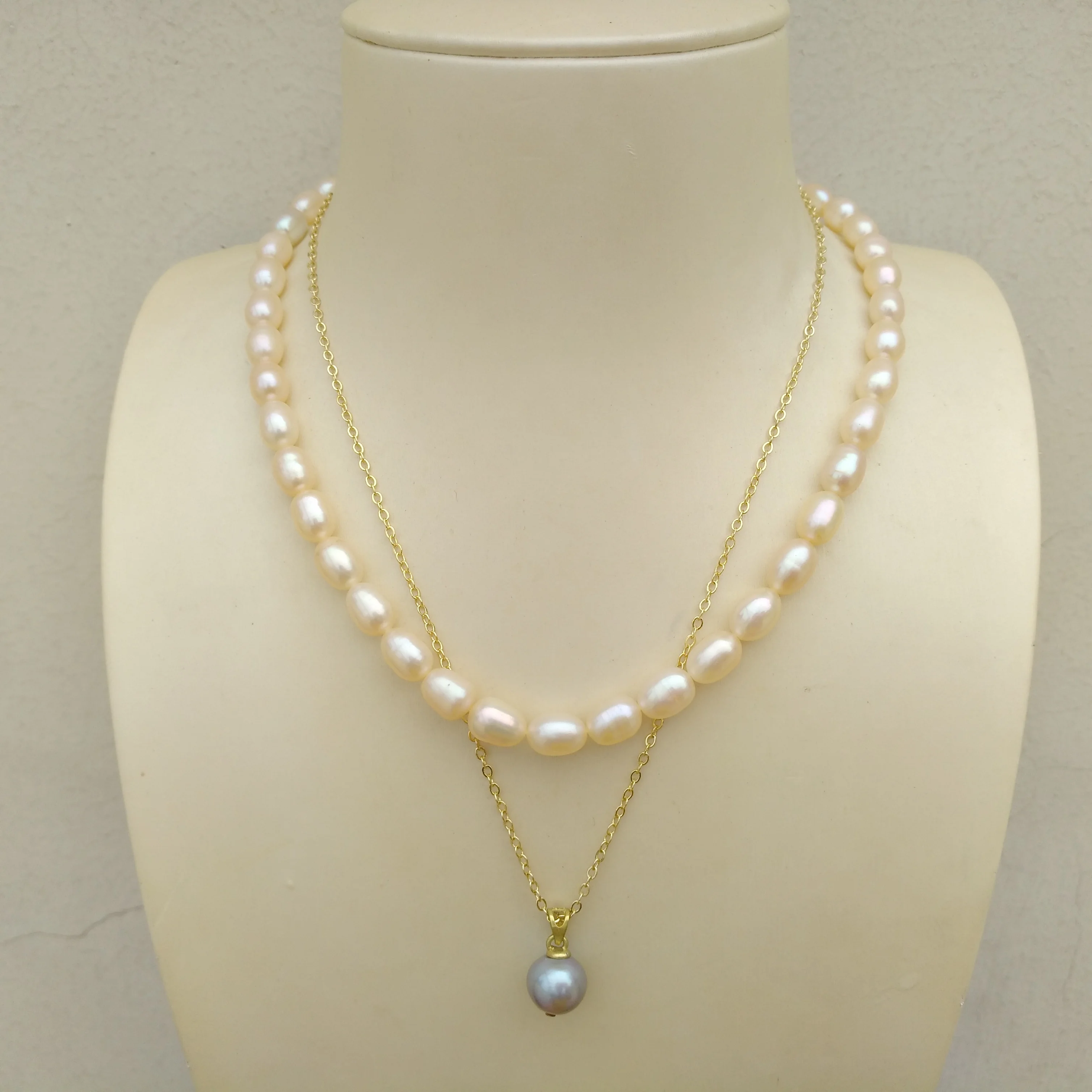 Gorgeous Two Strands South Sea Pink Gray Pearl Necklace 16