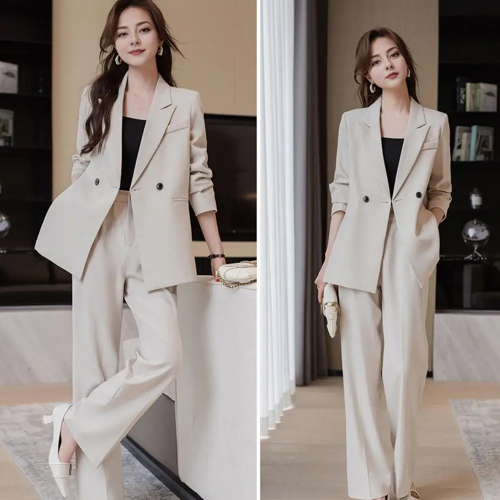 

Lady Commuter Suit Elegant Women's Formal Suit Set with Turn-down Collar Jacket Pure Color Trousers Stylish for Commuting