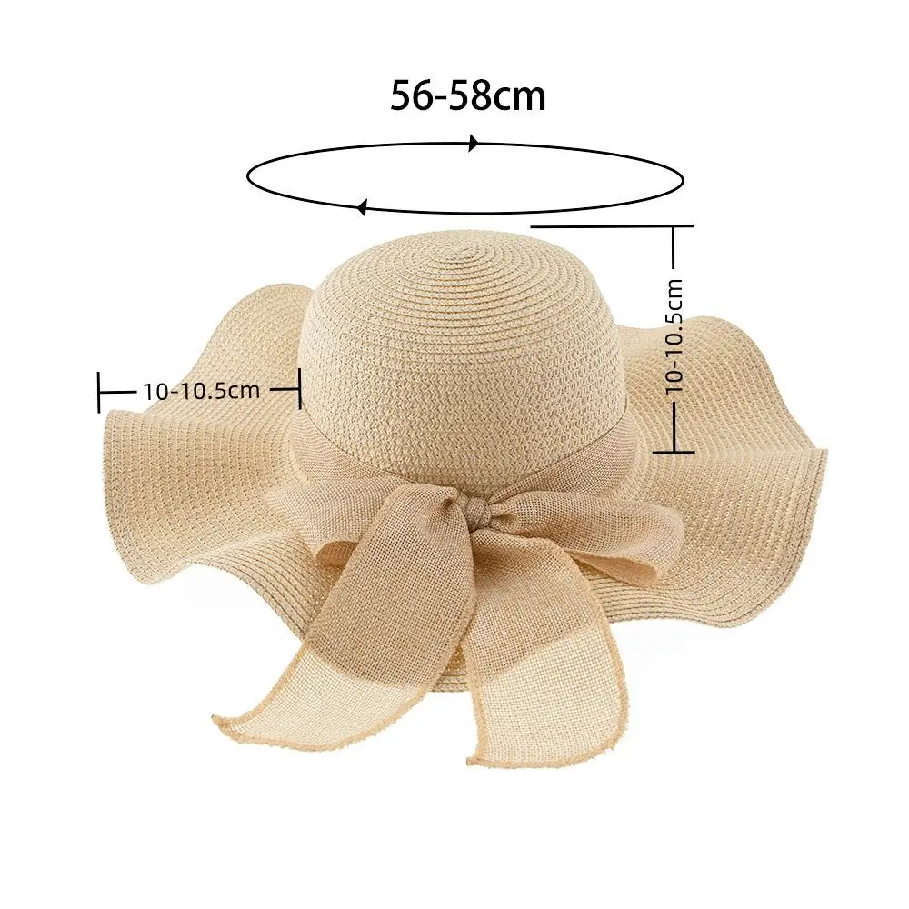 Foldable Beach Hat Fashion Wide Brim Bow Ribbons Travel Straw Hat Portable UV Protection Sun Visor Cap