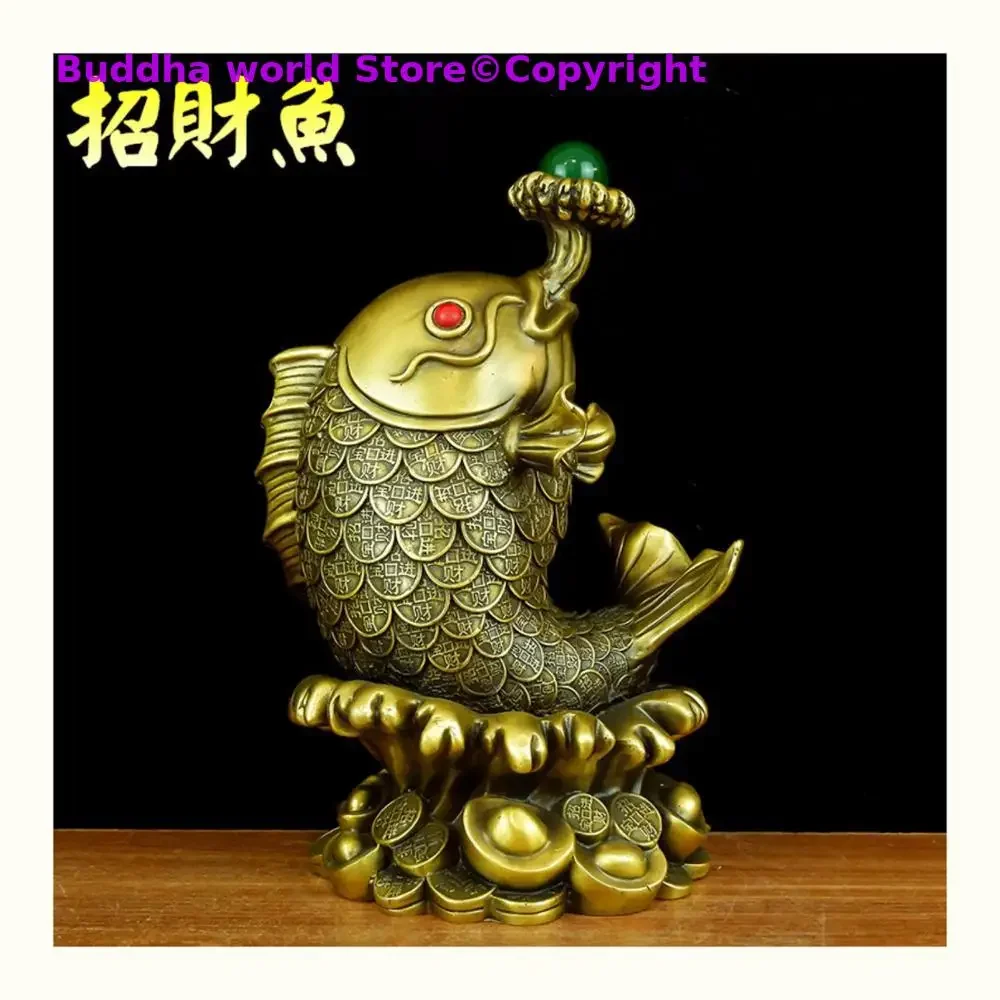 30CM large Southeast Asia HOME Company SHOP Efficacious Talisman GOOD LUCK Recruit Money Golden Fish FENG SHUI copper statue