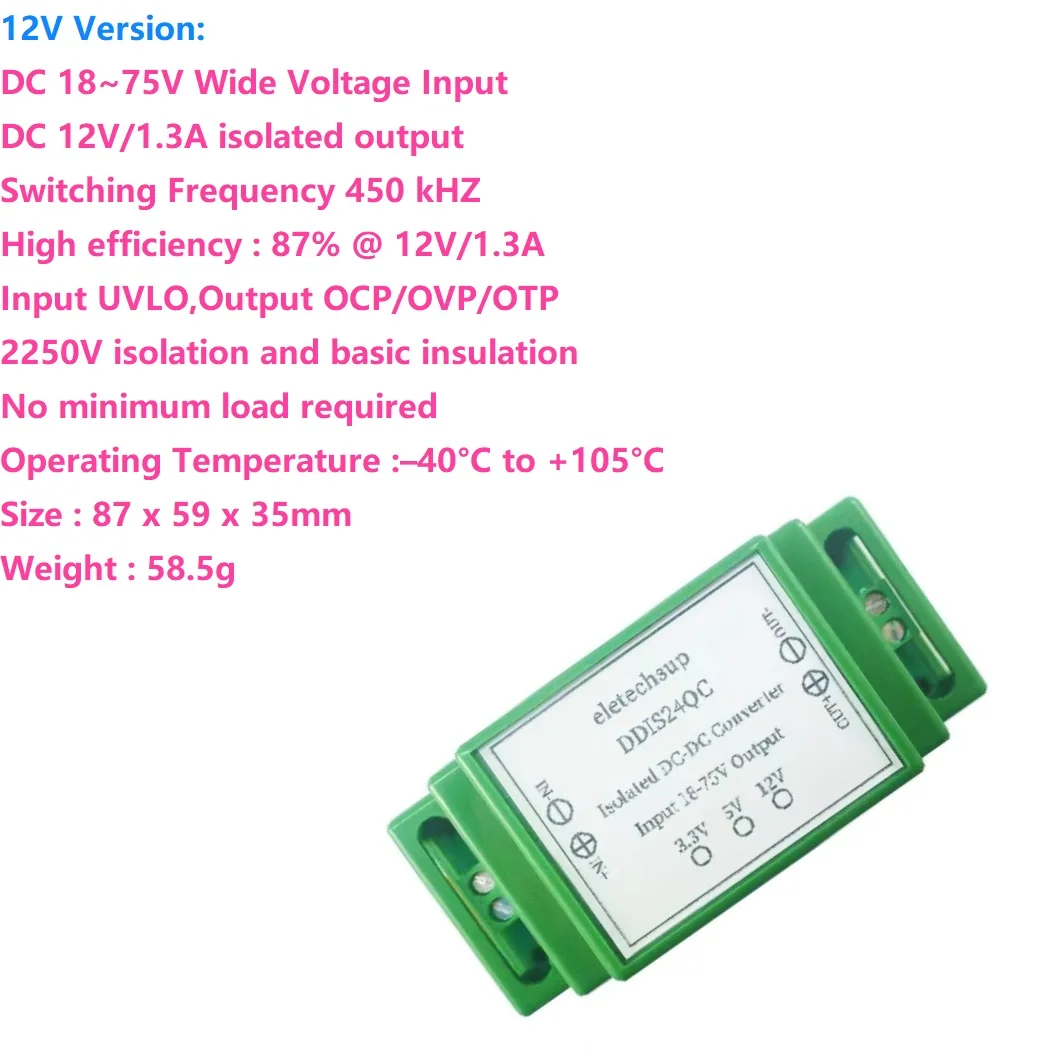 DC-DC Converter 18-75V to 12V 5V 3.3V Module UVLO/OCP/OVP/OTP Multiple Protection DIN Power Supply 3A Industrial Grade Isolated
