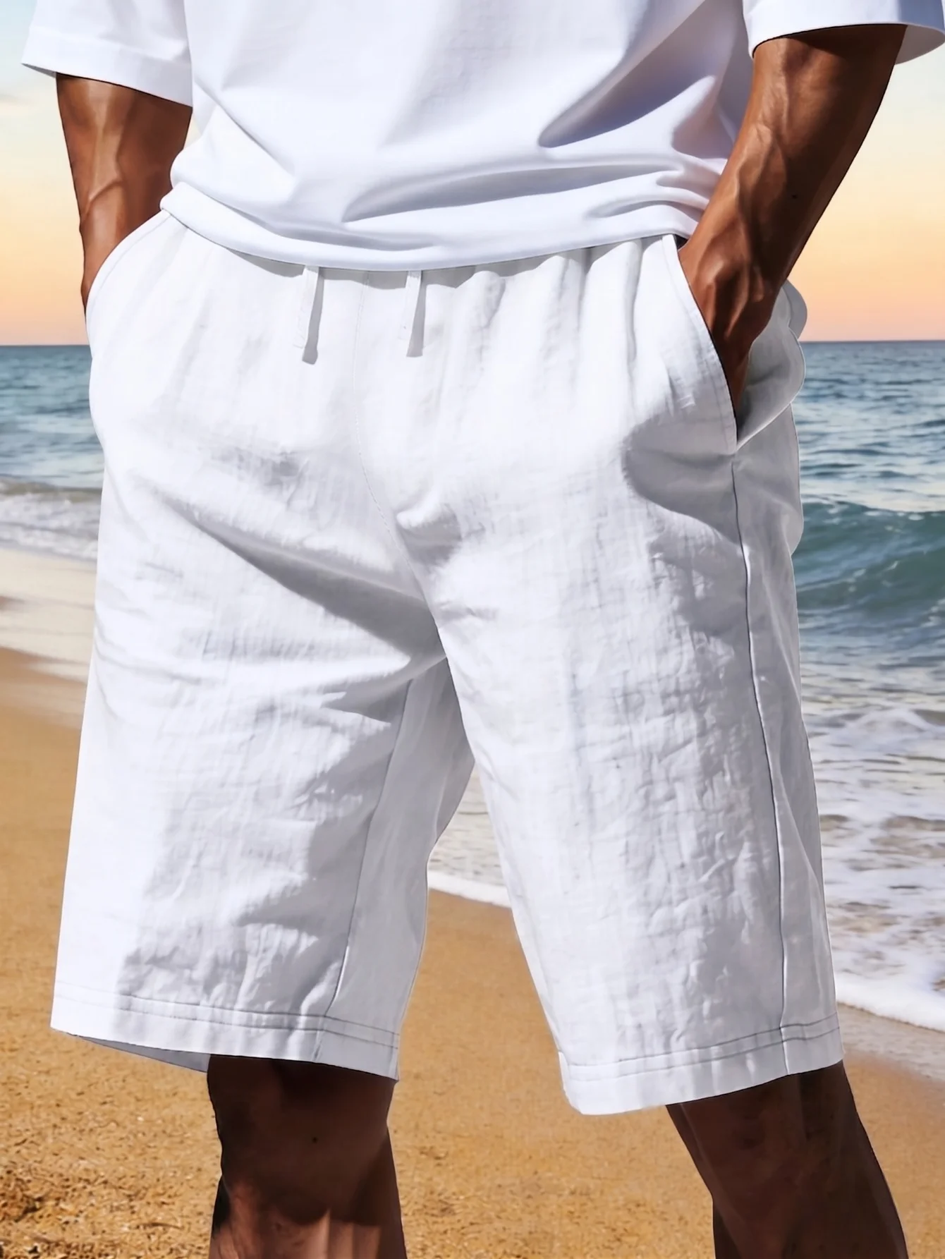 Beach Shorts Elastic Drawstring Waist Loose Fit Knee Length Swim Trunks Lightweight Breathable Casual Vacation Board Shorts