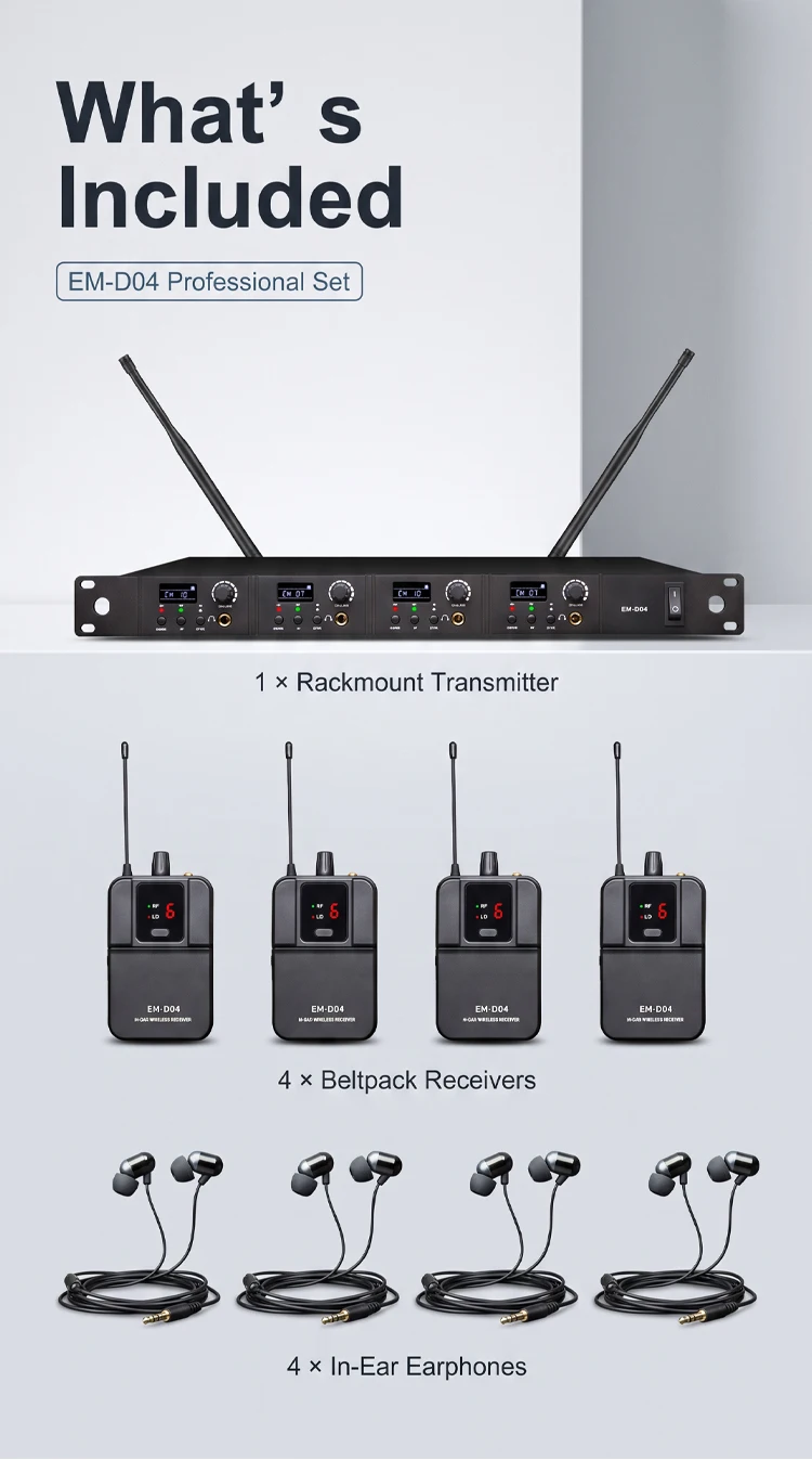 Paulkitson EM-D04 Drahtloses In-Ear-Monitoring-System Drahtloses Bühnen-Return-IEM UHF 4-Kanal 600-937MHz 4 Empfänger für Live-Bühnen – Detail 6