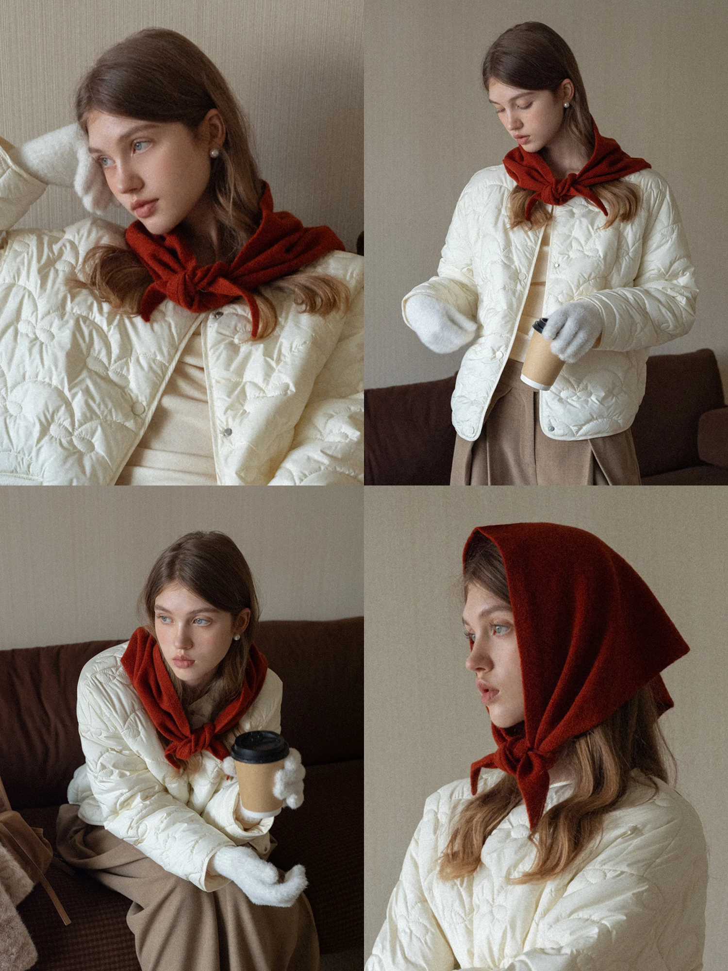 

EGGKA Versatile Knitted Scarf Small Shoulder Wrap Elegant Pure Color Atmosphere Sensation All-Match Korean Style Win...