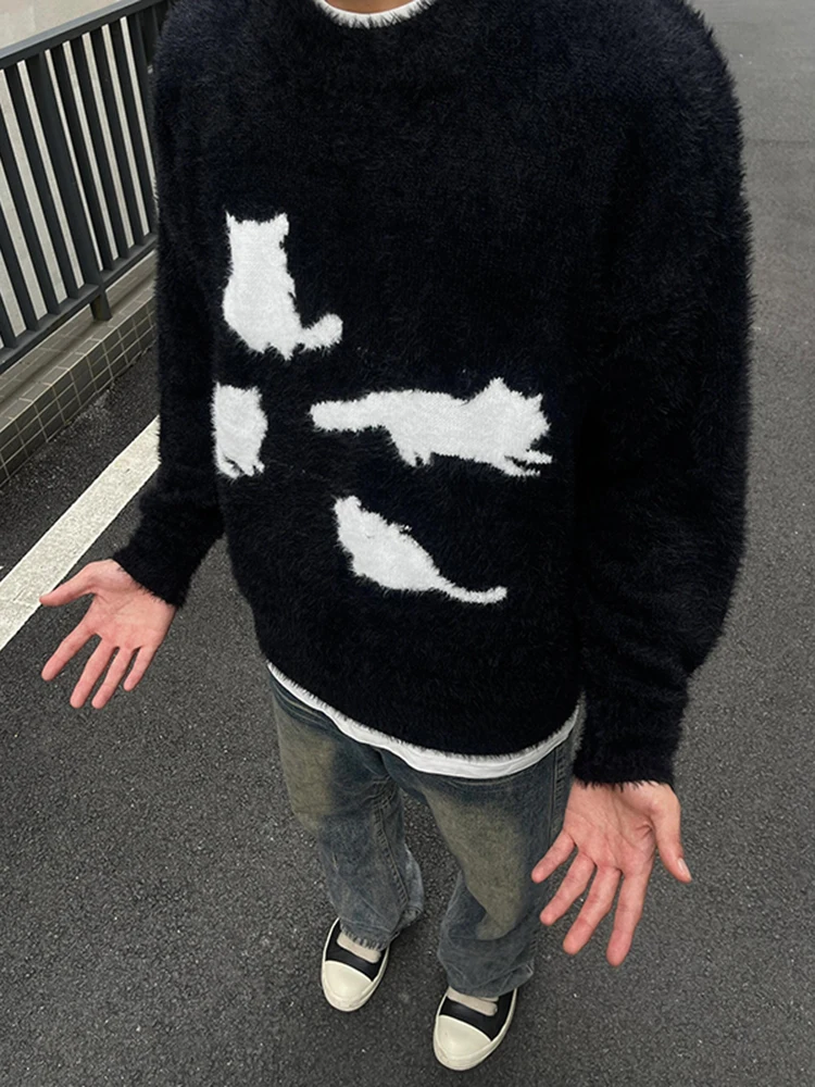 

Cleanfit Pattern Knitted Sweater Men's Autumn Winter Sle Camere Loose Coat American High-End Feeling Casual Knitwear