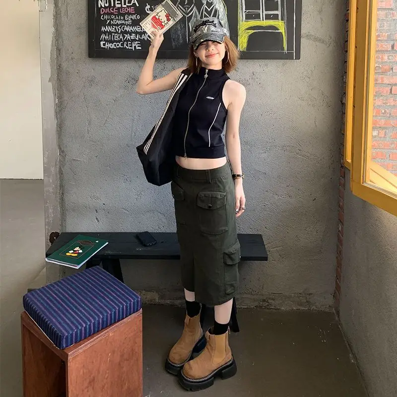 High-Waisted Slit Work Straight Casual Skirt Women 2025 Summer New Niche Design Slim Versatile Skirt