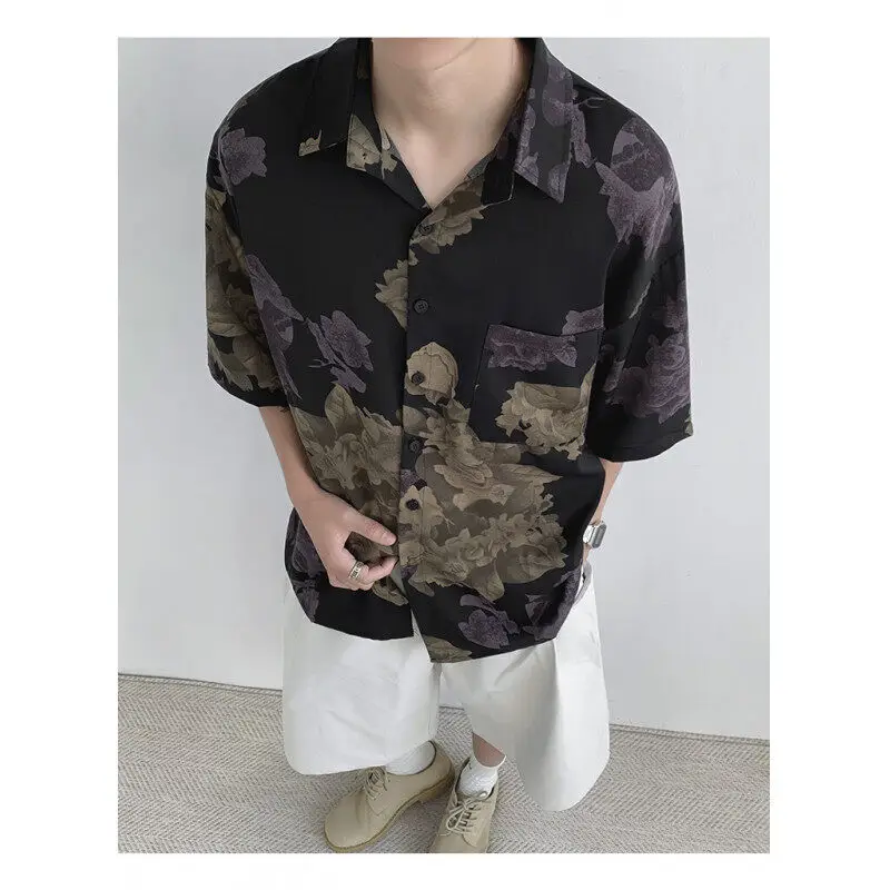 

Summer Short Sleeved Shirt Men Fashion Printed Casual Shirt Men Streetwear Korean Loose Flower Shirts Mens Hawaiian Shirt M-2XL