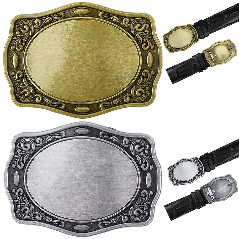 2 Colors Engraved Floral Belt Buckle Adjustable Vintage Alloy Metal Oval Replacement Hardware Clasp Western Cowboy Belt Buckle