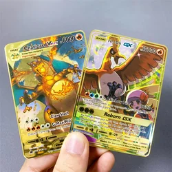 Cartes en métal Pokemon Gx Vmax, Pikachu, Charizard, édition limitée dorée, carte de collection de jeu, cadeau pour enfants, anglais, 10000 points