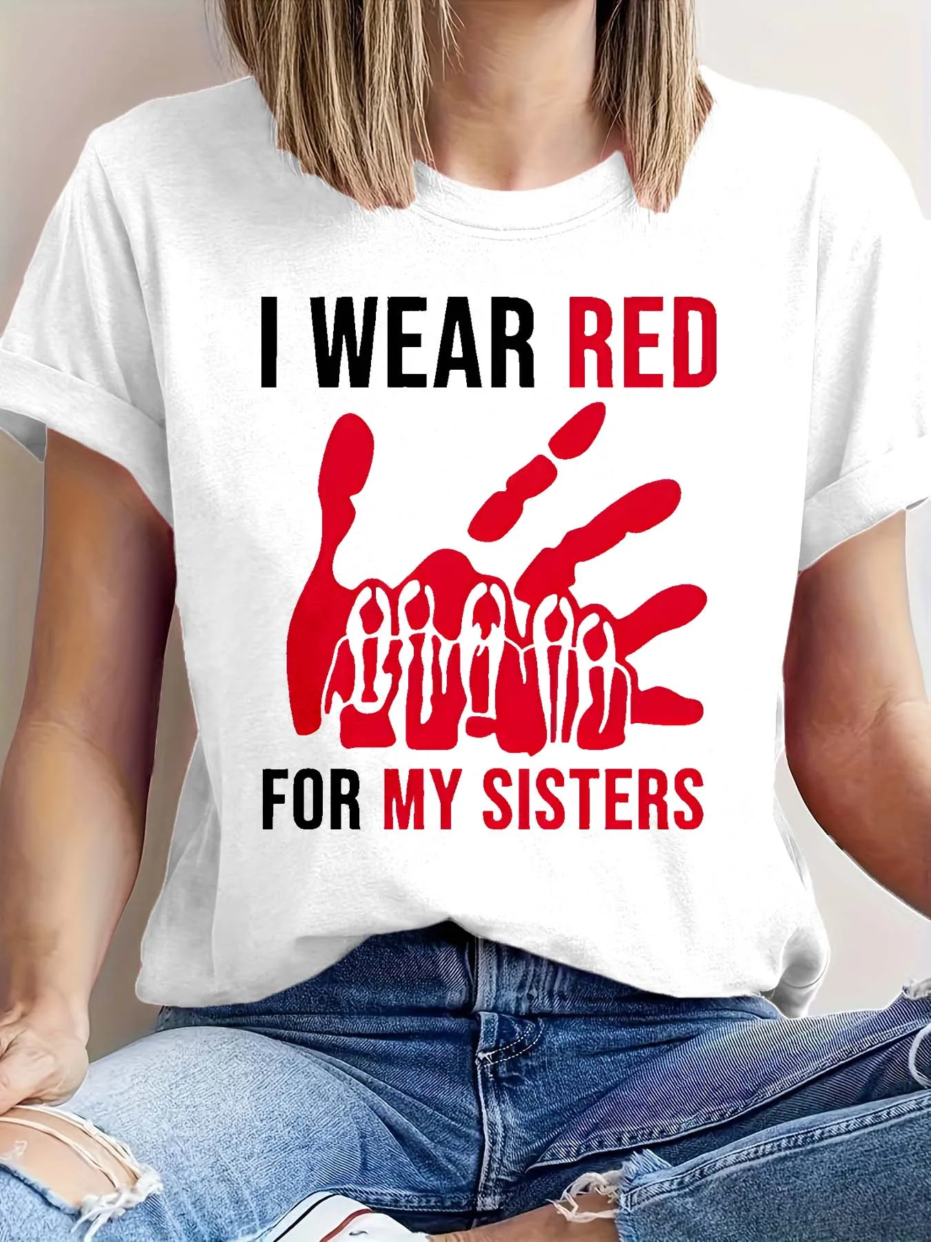 

Футболка больших размеров «I Wear Red for My Sisters», массивный топ в стиле «Смысл сестринство» для продувочного стиля