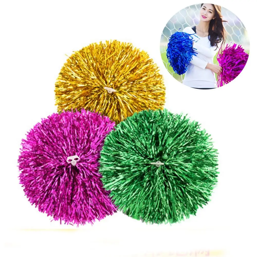 1Pair/1PC Plastic Handle Metallic Streamer Pompoms Cheerleading Cheering Pom Pom Ball Cheering Dance Decor Club Sport Supplies